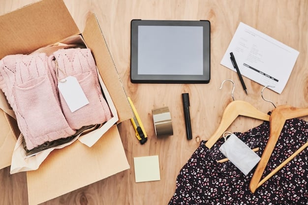 A close-up shot of various fashion items included in a Shopee subscription box, such as a stylish top, a piece of jewelry, and a small makeup item. The focus is on the details and quality of the products.