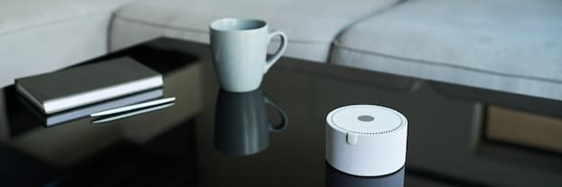 A set of smart sensors, including a door sensor, a window sensor, and a water leak sensor, displayed on a table. Each sensor is labeled with its function.