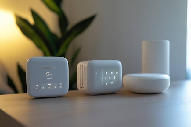 A side-by-side comparison of three smart thermostats (Nest, ecobee, Honeywell) highlighting their key features and design elements.
