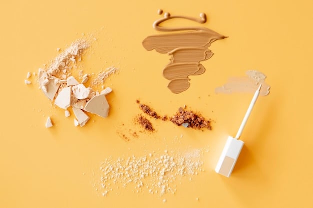 A close-up shot of various expired beauty products, including a tube of dried-out mascara, a cracked lipstick, and a separated foundation. The lighting is stark to emphasize the spoilage.