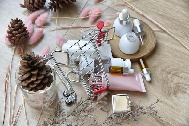 An organized and appealing display of various beauty products from well-known brands inside a Sephora or Ulta store. The display should emphasize the 