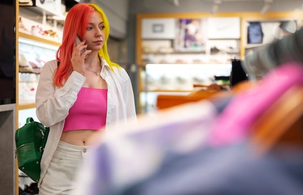 A person standing in front of a cluttered makeup display, looking overwhelmed and tempted. They are reaching for a brightly colored product. The background is a busy retail environment.