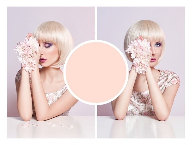 A split image showing two scenarios: on one side, a happy woman exchanging a beauty product at a store counter; on the other side, a frustrated woman holding a product with a 
