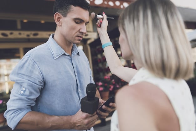 A close-up shot of a makeup artist carefully applying eyeshadow on a client during a makeover session. The client's face is partially visible, showcasing the application process.