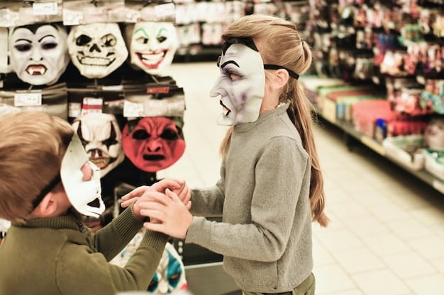 A close-up shot of various Halloween costumes available for purchase on Shopee. The costumes include a witch's outfit, a superhero costume, and a pirate costume. Price tags and discount labels are visible, emphasizing the savings.