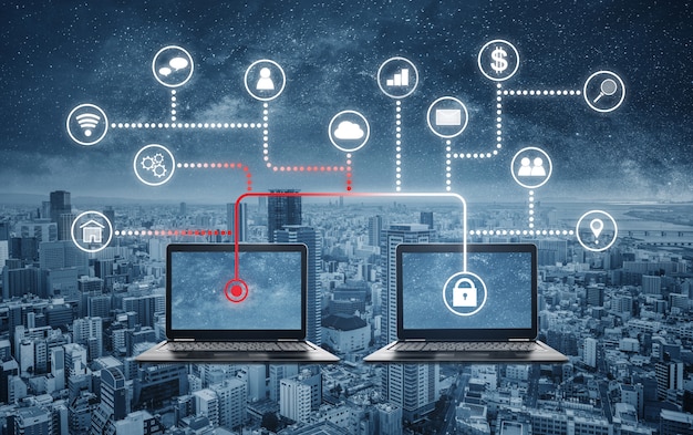 A detailed diagram showing data flow and security protocols within a smart home security network, emphasizing encryption and secure connections.