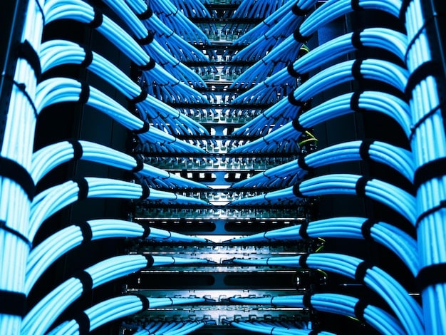 A detailed close-up of a router's ports and antennas, with an overlay of data packets zipping through, emphasizing the advanced hardware and software working in tandem for high performance.