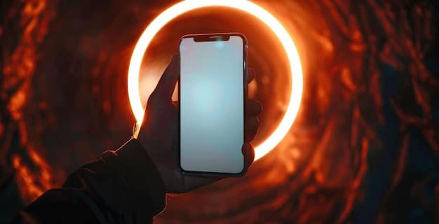 A close-up of a hand holding a glowing smartphone, displaying a highly detailed, fast-paced action game, with a subtle aura of 5G network signals emanating from the device, suggesting enhanced performance.