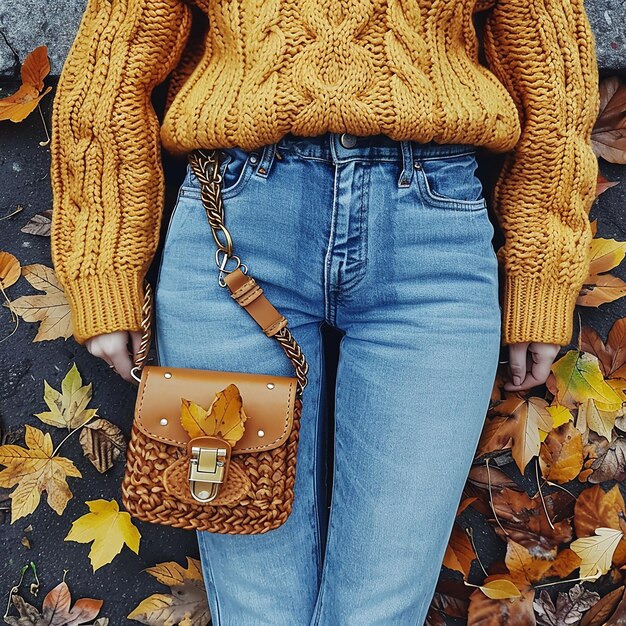 A close-up shot of a stylish pair of distressed Shein denim jeans paired with trendy ankle boots and a chic crossbody bag, highlighting the intricate details of the denim and accessories.