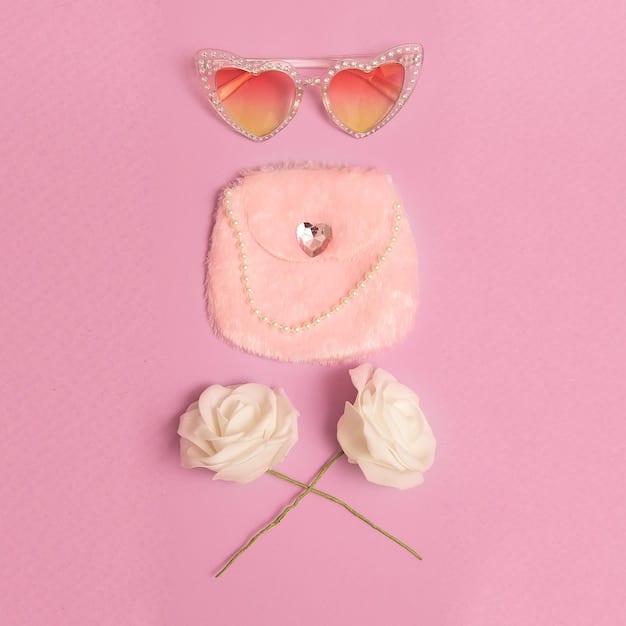 A detailed flat lay of trendy women's accessories (a stylish handbag, sunglasses, and a delicate necklace) arranged neatly on a pastel background, evoking a sense of chic affordability.