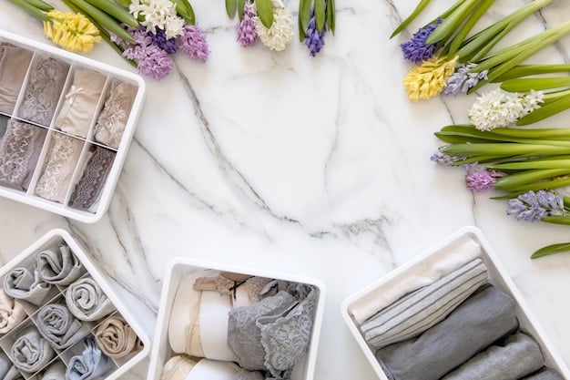 A detailed flat lay showing various Shein garments neatly folded and organized, showcasing how mindful design and care can extend clothing life.