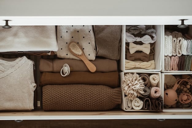 A neatly organized closet with a minimalist aesthetic, showcasing a selection of versatile clothing items suitable for a student's capsule wardrobe. Hangs include a classic denim jacket, a white button-down shirt, a neutral-colored cardigan, and a pair of tailored black trousers. Folded shelves display clean, folded basic t-shirts and a couple of stylish sneakers. The overall impression is tidy, functional, and chic.