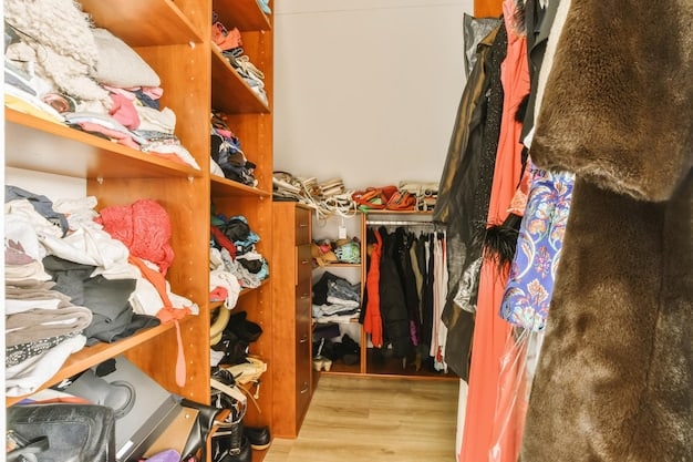 A medium shot of a well-organized clearance rack in a clothing store. A variety of items are neatly displayed and clearly marked with sale prices. The scene should convey an orderly and enticing discount shopping experience, suggesting Clearance Rack Secrets: Find Hidden Gems and Score Up to 70% Off Retail Prices can be found with a little diligence.