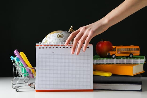 A person holding a shopping list and a calendar, highlighting specific dates for planned purchases. The background includes various shopping bags, emphasizing the importance of planning for seasonal sales.