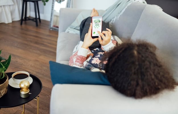 A woman using AR on her phone to visualize how furniture would look in her living room, illustrating The Future of Shopping: What to Expect in the Next 5 Years and How to Prepare.