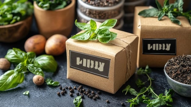 Close-up of various eco-labels and certifications on product packaging, including Fair Trade, USDA Organic, and Recycled Content logos. The labels are colorful and eye-catching, displayed on products like coffee, clothing, and paper goods. Prominent text reads 