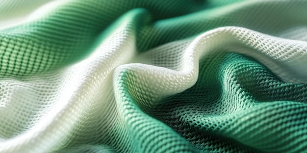 A close-up shot of innovative, sustainable athleisure fabrics featuring moisture-wicking technology and unique textures, highlighting the blend of performance and eco-consciousness in Athleisure 2.0.