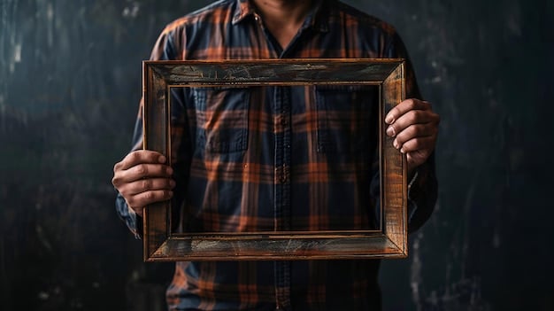 A person thoughtfully holding a framed photograph while sorting through a box of old items, conveying a sense of nostalgia and the emotional challenges of decluttering. This visual supports the section's focus on understanding the emotional connection to clutter within the 'Declutter Your Home in 7 Days: A Step-by-Step Guide to a Minimalist Lifestyle in 2025.'