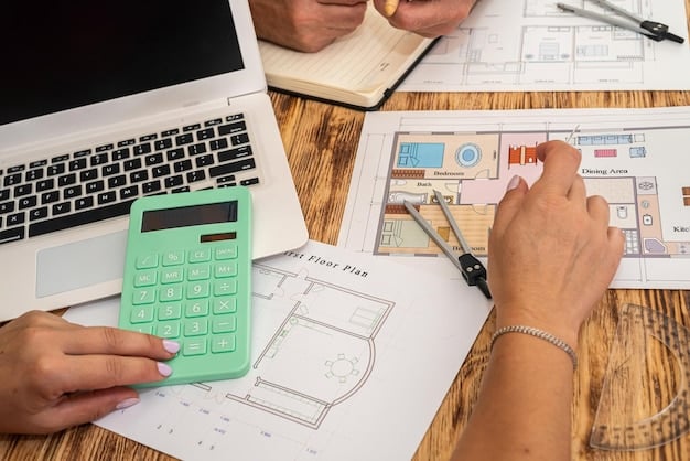 A person meticulously reviewing a home renovation budget spreadsheet. The spreadsheet includes detailed line items for materials, labor, permits, and contingency funds. The scene conveys careful financial planning and cost management, emphasizing the importance of budgeting in The Complete Guide to Home Renovations: Planning, Budgeting, and Execution.