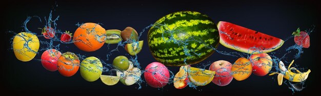 A close-up of various colorful fruits and vegetables with high water content, such as watermelon, cucumber, and spinach. The image highlights the natural sources of hydration and their vibrant colors, emphasizing the 'The Ultimate Guide to Hydration: How Much Water Do You Really Need in the US?' through diet.