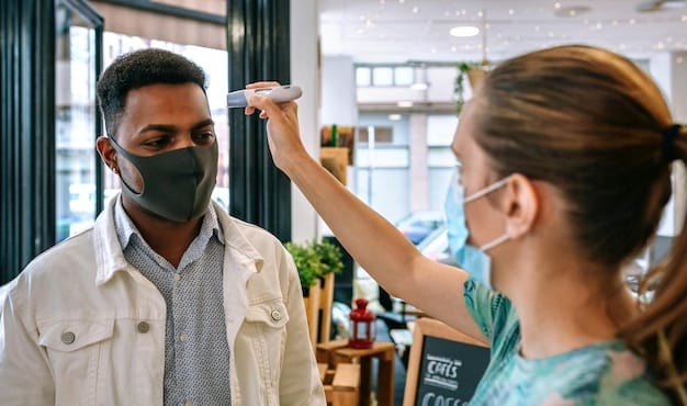 A pharmacist administering a COVID-19 vaccine to a patient in a brightly lit pharmacy, while wearing appropriate personal protective equipment. The image showcases the accessibility and safety of The Latest on COVID-19: New Variants and Updated Vaccine Recommendations for the US.