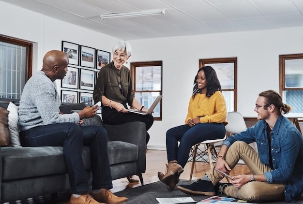 A diverse group of people participating in a group therapy session. They are sitting in a circle, engaged in a discussion led by a therapist. The image signifies the value of community and shared experiences in mental health resources in the US.