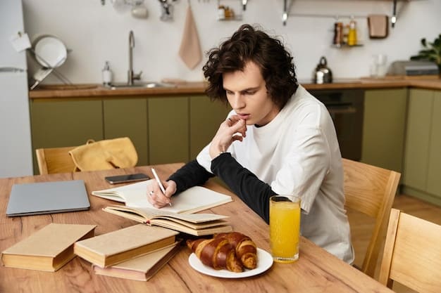 A person sitting at a desk, thoughtfully writing in a food journal. The journal is open to a page where they are recording their food intake and associated emotions. This activity helps in recognizing emotional eating patterns, relevant to How to Build a Healthy Relationship with Food: Tips for Overcoming Emotional Eating.