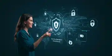 Woman confidently using laptop, symbolizing digital safety and security measures outlined in the 2025 handbook.