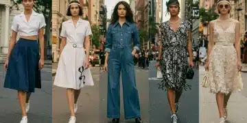 Models displaying 2026 vintage American fashion trends, blending classic styles with modern elements.