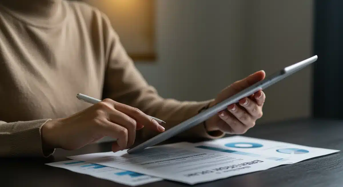 Woman analyzing health insurance plan details and financial implications for 2025.