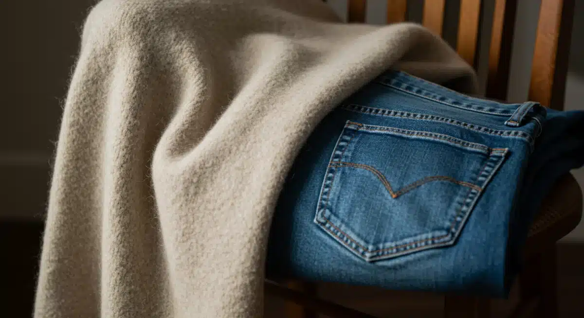 High-quality cashmere sweater and classic denim jeans