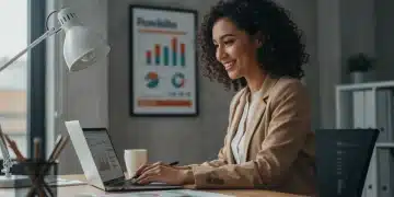 Confident woman analyzing financial charts on a laptop, symbolizing smart career planning.