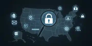 Cybercrime increase visual with lock icon and US map