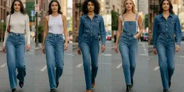 American women showcasing wide-leg, barrel, and straight-leg denim jeans for 2026 fashion trends.