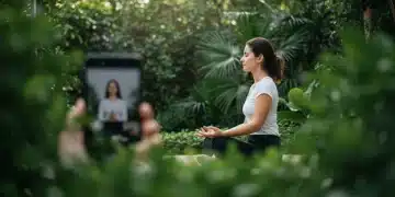Woman meditating in nature, symbolizing digital detox and mental clarity