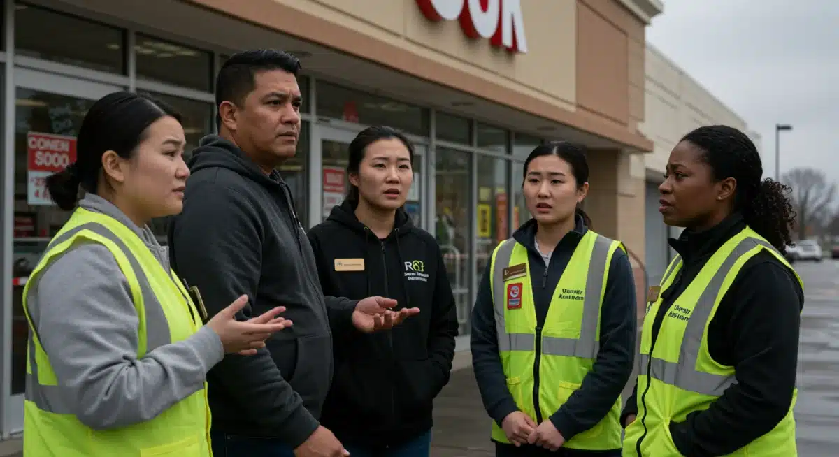 Retail employees discussing job impacts after store closure