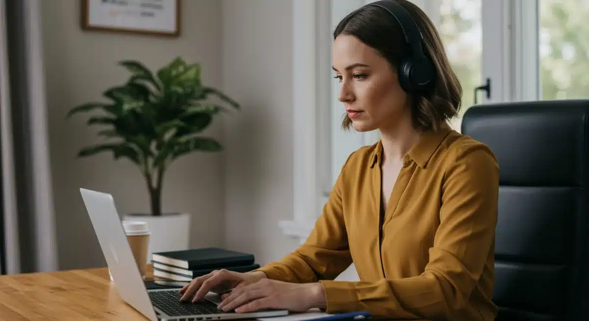 Empowered woman working remotely from home office