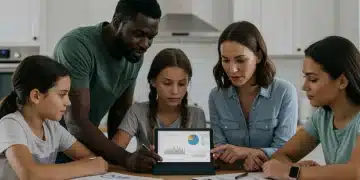 Family reviewing 2025 household budget on a tablet to manage rising costs