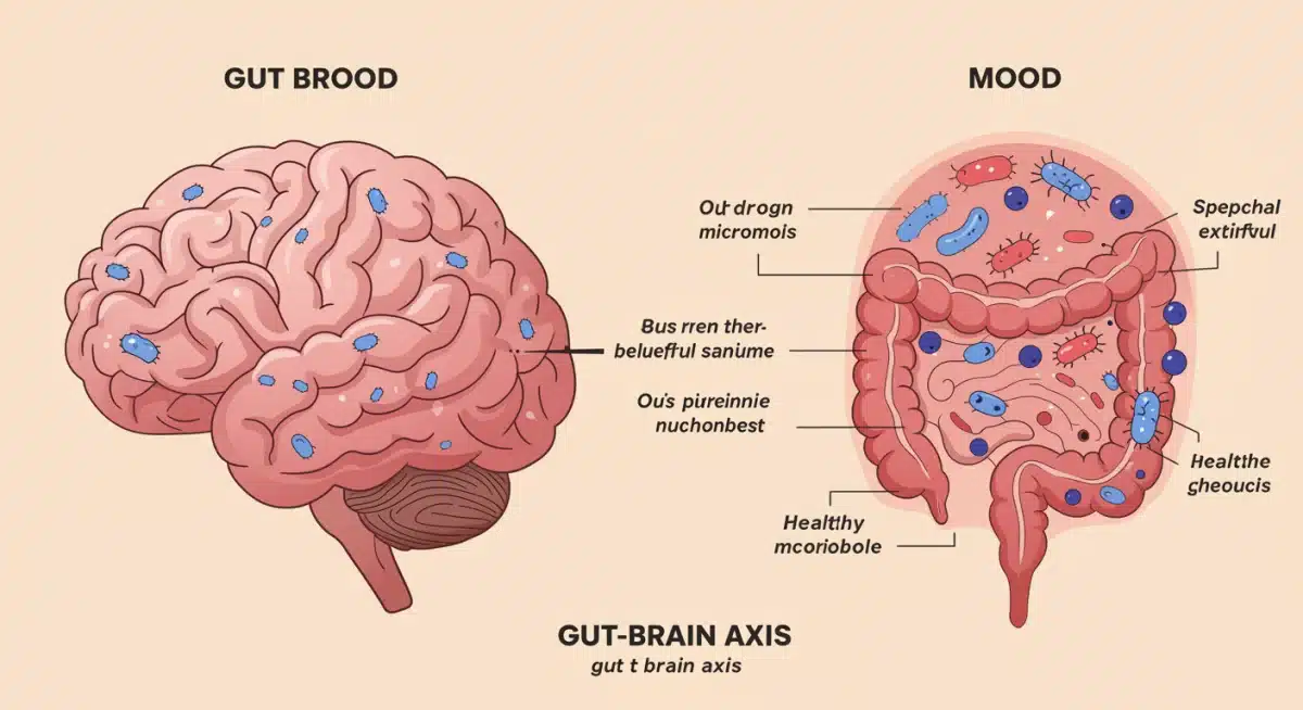 Diagram illustrating the gut-brain axis, connecting gut health to mental well-being.