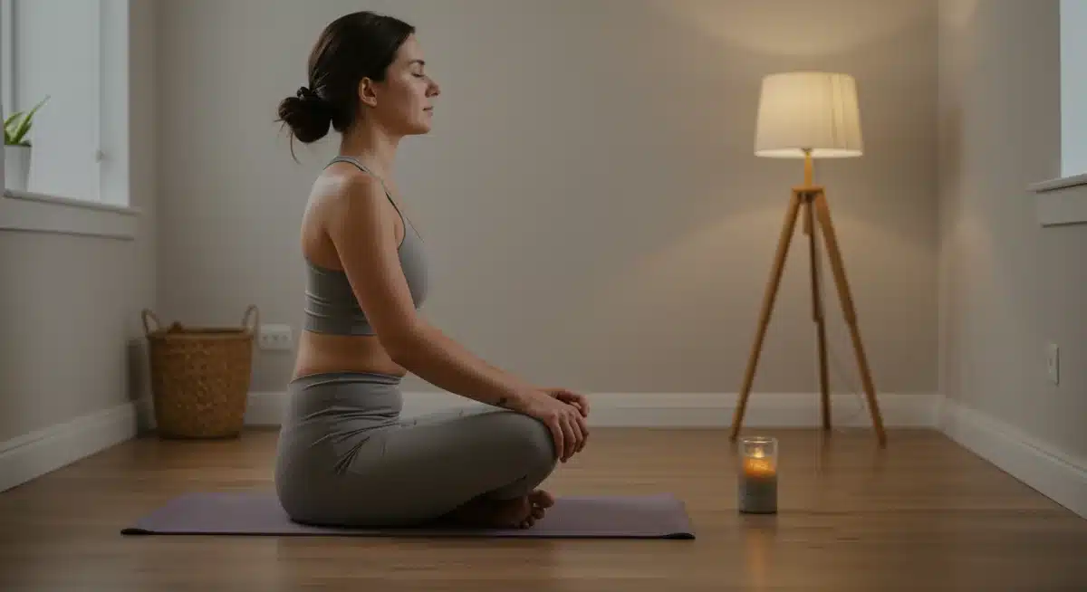 Woman meditating for stress reduction and hormone regulation, promoting mental clarity and well-being.
