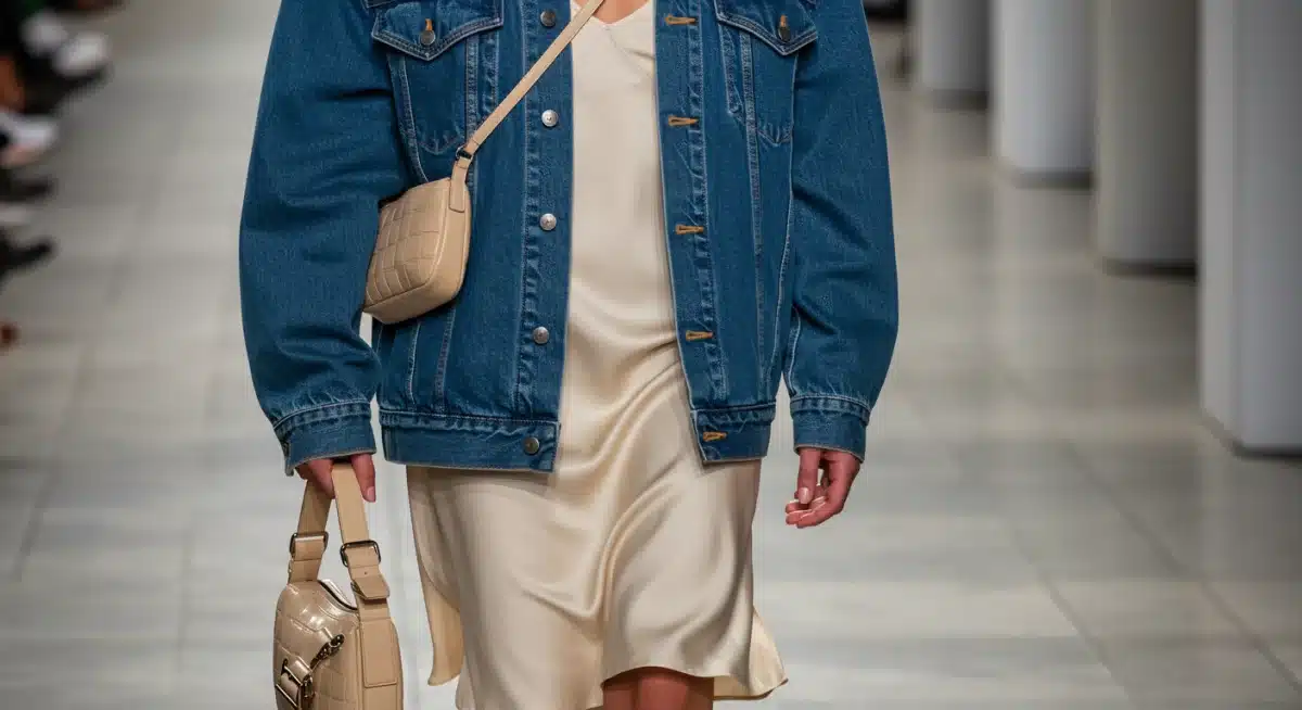 Minimalist slip dress and oversized denim jacket, 90s fashion