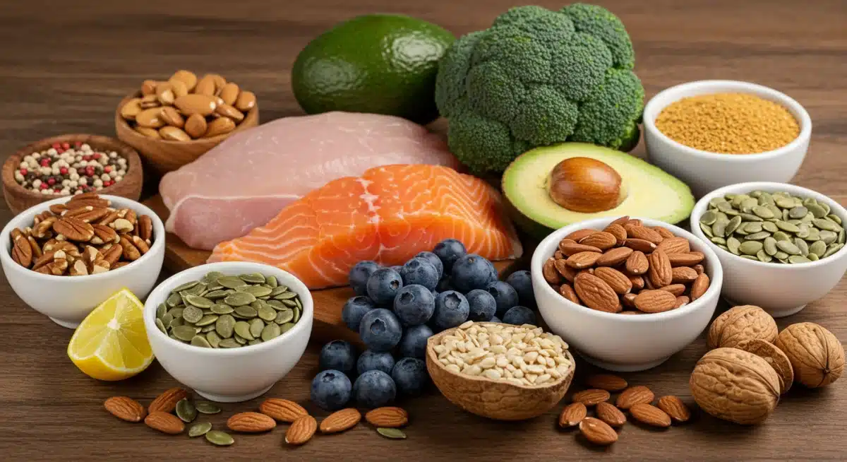 Nutrient-rich foods for hormone balance and women's health, including fruits, vegetables, and healthy fats.