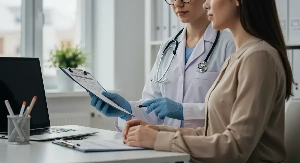 Healthcare provider discussing preventive care and wellness with a female patient.