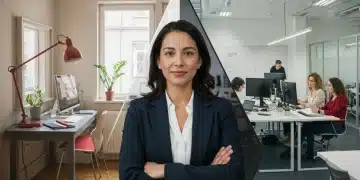 Professional woman evaluating remote work versus office options in 2025