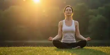 Serene woman meditating for stress reduction in 2025