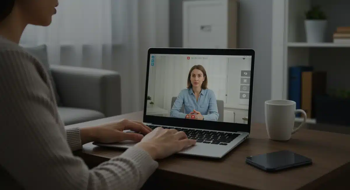 Woman in a calm setting engaging in a telehealth mental health session