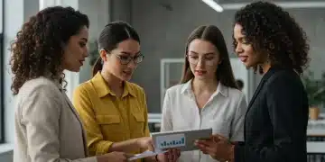 Professional women discussing financial independence and savings strategies confidently.