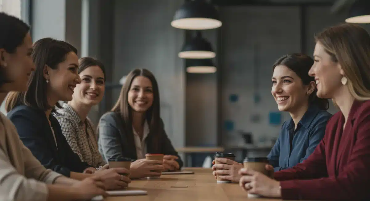 Professional women networking and supporting each other