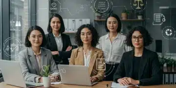 Empowered women collaborating in a modern office, symbolizing new workplace rights and fair treatment policies for 2025.