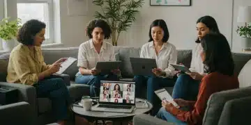 Diverse women accessing mental wellness telehealth services on digital devices